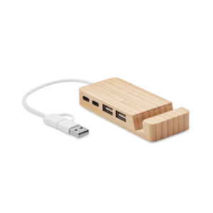 4-portowy bambusowy hub USB Drewna