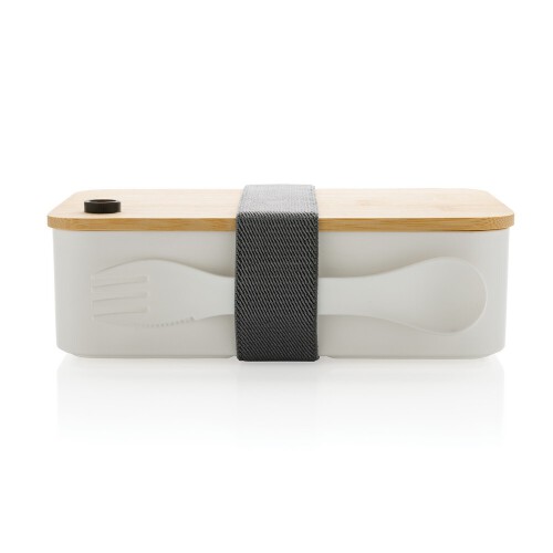 Pudełko śniadaniowe z bambusowym wieczkiem, PP z recyklingu biały P269.103 (4)