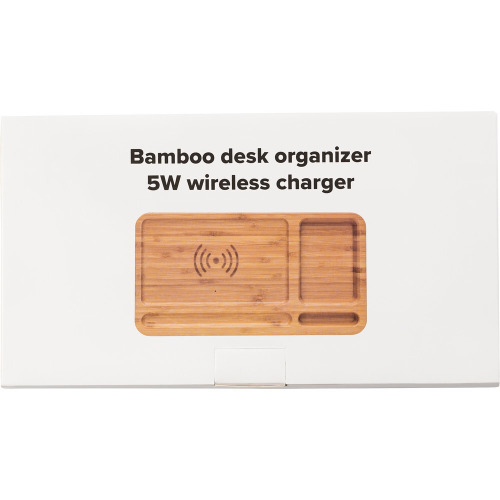 Bambusowy organizer na biurko, ładowarka bezprzewodowa 5W drewno V0185-17 (3)
