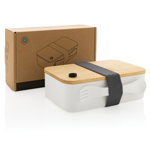 Pudełko śniadaniowe z bambusowym wieczkiem, PP z recyklingu biały P269.103 (9)