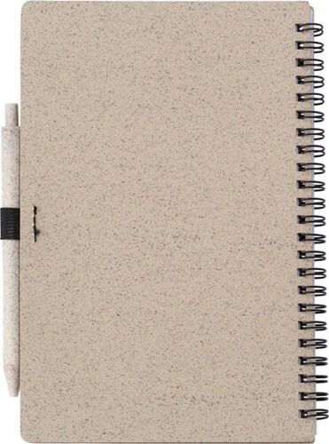 Notatnik ok. A5 ze słomy pszenicznej z długopisem jasnobrązowy V0238-18 (2)