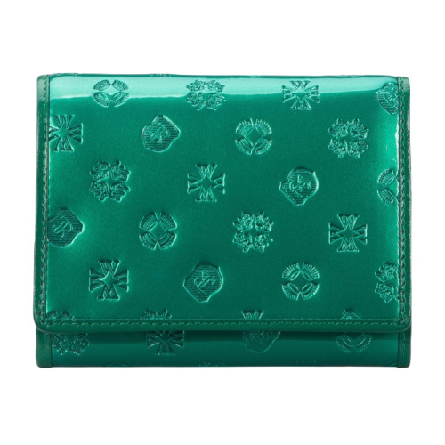 Damski portfel WITTCHEN z lakierowanej skóry z monogramem mały Zielony WITT34-1-070 