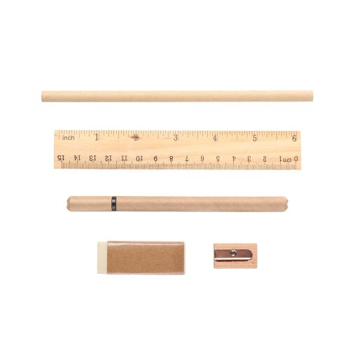Zestaw szkolny, piórnik, ołówek, długopis, linijka, gumka i temperówka neutralny V7365-20 (4)