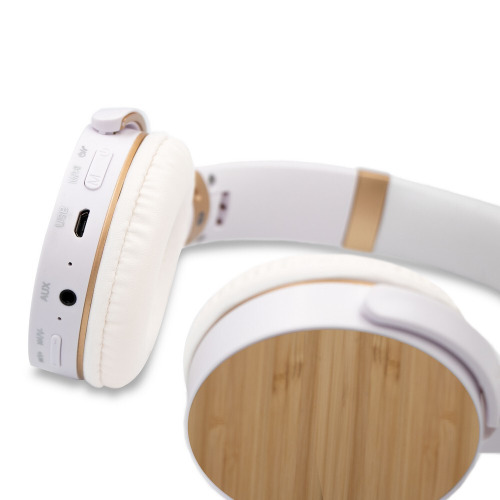Składane bezprzewodowe słuchawki nauszne, bambusowe elementy biały V0190-02 (5)