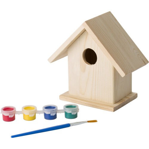 Domek dla ptaków, zestaw do malowania, farbki i pędzelek drewno V7347-17 (7)