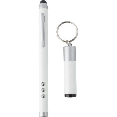 Wskaźnik laserowy, długopis, touch pen, lampka LED, odbiornik biały V3582-02 (1)