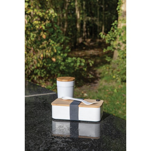 Pudełko śniadaniowe z bambusowym wieczkiem, PP z recyklingu biały P269.103 (7)