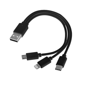 Kabel USB 3w1 micro USB + USB typ C + Lightning czarny