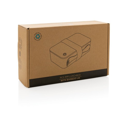 Pudełko śniadaniowe z bambusowym wieczkiem, PP z recyklingu biały P269.103 (10)
