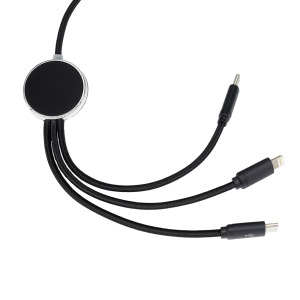 Długi kabel 3w1 z podświetlanym logo czarny