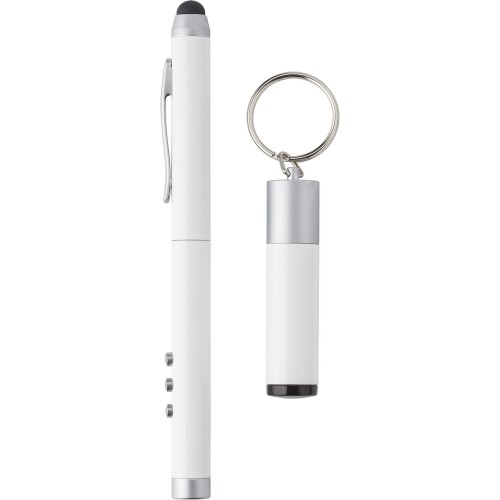 Wskaźnik laserowy, długopis, touch pen, lampka LED, odbiornik biały V3582-02 