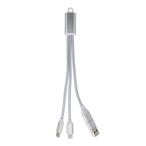 Kabel ładujący 2 w 1 USB-A/C do USB-C i Lightning, aluminiowy Srebrny