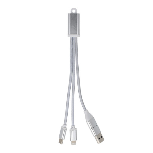 Kabel ładujący 2 w 1 USB-A/C do USB-C i Lightning, aluminiowy Srebrny LT95664-N0005 