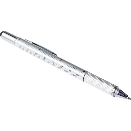 Długopis wielofunkcyjny, touch pen, linijka, poziomica srebrny V1919-32 (1)