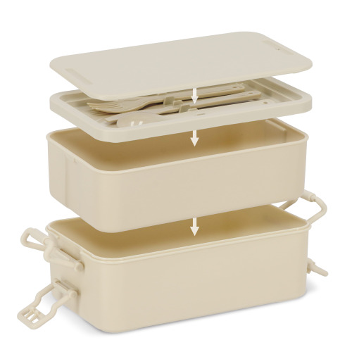Dwupoziomowe pudełko na lunch z sztućcami Beżowy LT90426-N0055 (8)