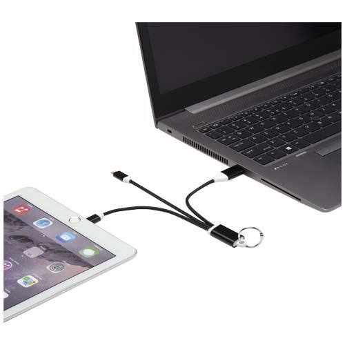 Metal kabel do ładowania 4 w 1 z aluminium z recyklingu z łańcuchem do kluczy Czarny 12438290 (3)