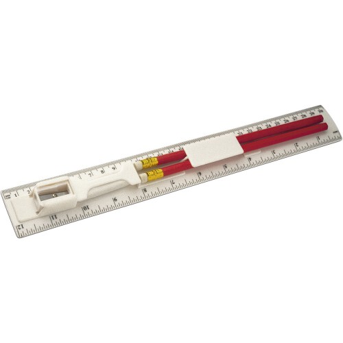 Linijka, ołówek, temperówka, gumka biały V6125-02 (4)