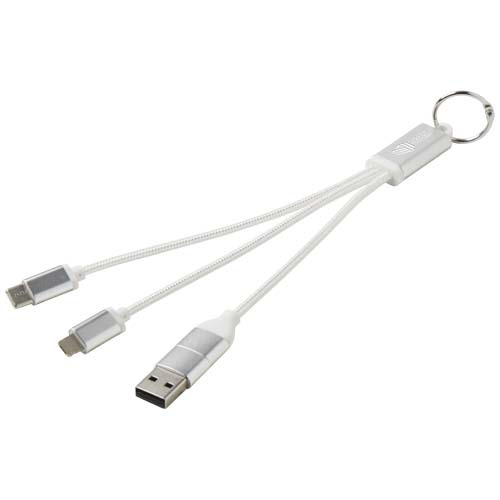 Metal kabel do ładowania 4 w 1 z aluminium z recyklingu z łańcuchem do kluczy Srebrny 12438281 (1)