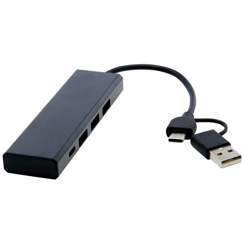 Rise hub USB 2.0 z aluminium pochodzącego z recyklingu z certyfikatem RCS Czarny 12434490 (7)