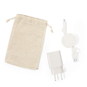Zestaw podróżny do ładowania ze słomy pszenicznej, zwijany kabel do ładowania i synchronizacji, ładowarka ścienna, bawełniany pokrowiec