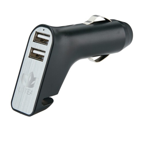 Ładowarka samochodowa USB, młotek bezpieczeństwa, przecinak do pasów bezpieczeństwa czarny, srebrny P302.401 (3)