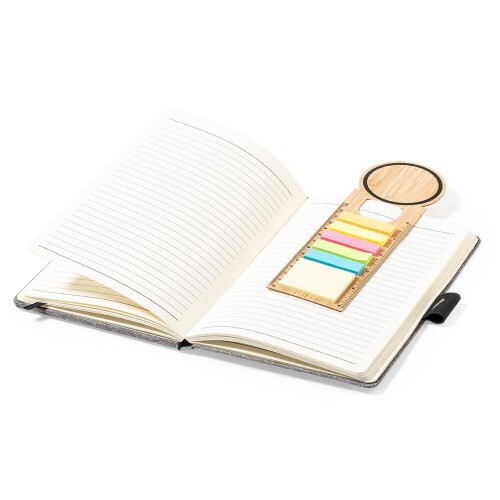 Bambusowy zestaw do notatek, karteczki samoprzylepne, zakładka do książki, linijka, notatnik jasnobrązowy V0267-18 (1)