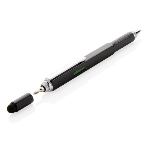Długopis wielofunkcyjny, poziomica, śrubokręt, touch pen czarny V1996-03 (1)