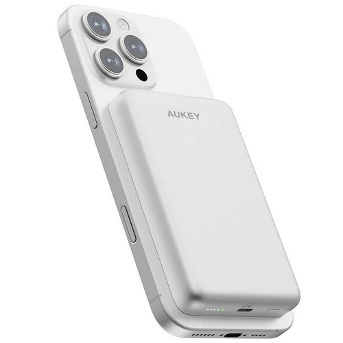 Magnetyczny, bezprzewodowy power bank 10000 mAh Aukey Srebrny VAM12-32 (12)