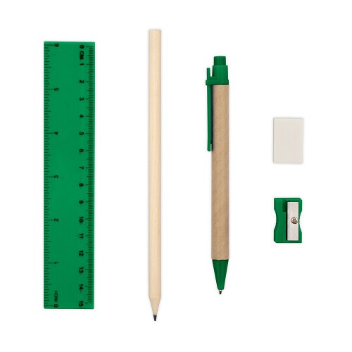 Zestaw szkolny, ołówek, długopis, gumka, temperówka, linijka zielony V7869-06 (4)