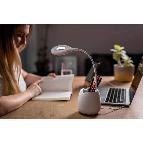 Lampka na biurko, głośnik bezprzewodowy 3W, stojak na telefon, pojemnik na przybory do pisania biały V0188-02 (11)