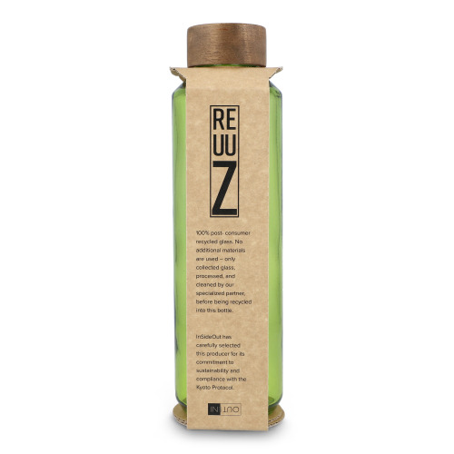 Butelka InSideOut z recyklingowanego szkła ReuuZ z drewnianym korkiem 650 ml Transparentny / jasnozielony LT57013-N0432 (5)