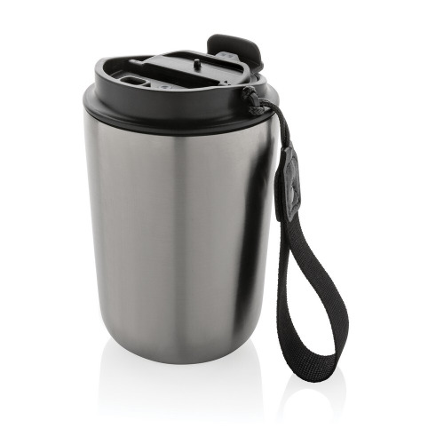 Kubek termiczny 380 ml Cuppa, stal nierdzewna z recyklingu srebrny, czarny P435.022 