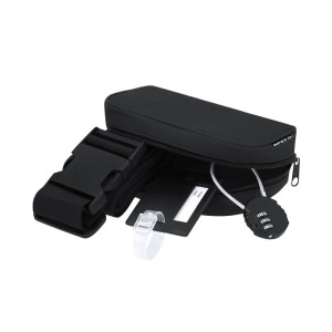 Zestaw podróżny, zawieszka do bagażu, pas do walizki, kłódka podróżna, pokrowiec RPET