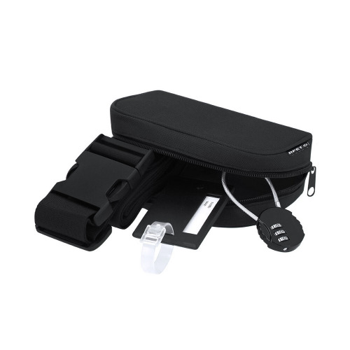 Zestaw podróżny, zawieszka do bagażu, pas do walizki, kłódka podróżna, pokrowiec RPET Czarny VA778-03 (1)