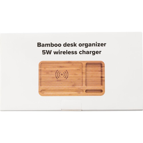 Bambusowy organizer na biurko, ładowarka bezprzewodowa 5W drewno V0185-17 (3)