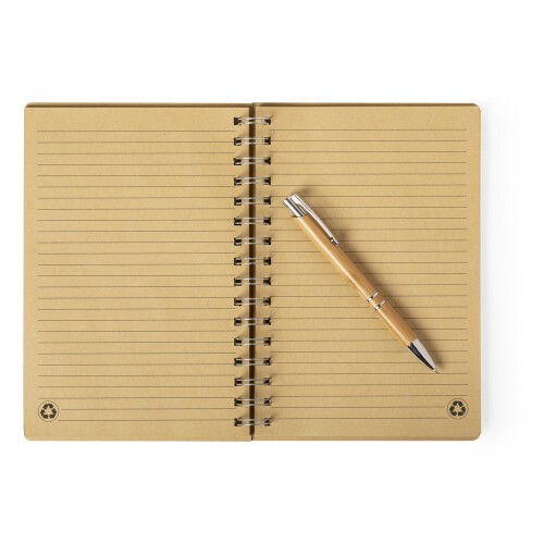 Bambusowy notatnik ok. A5, długopis brązowy V0207-16 (1)
