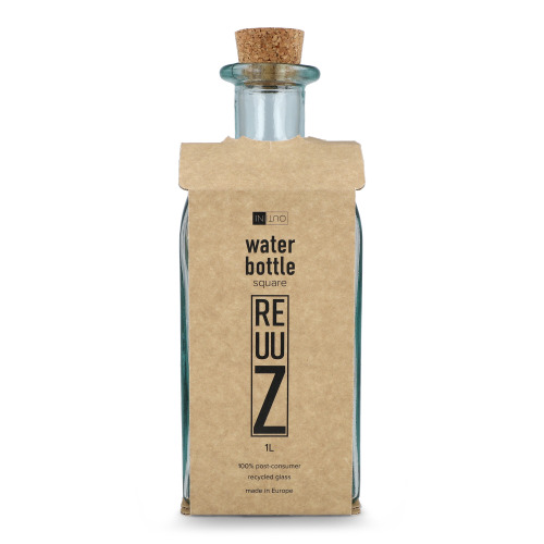 Butelka na wodę InSideOut Square z recyklingowanego szkła ReuuZ z korkiem 1 l Transparentny LT57016-N0004 (1)