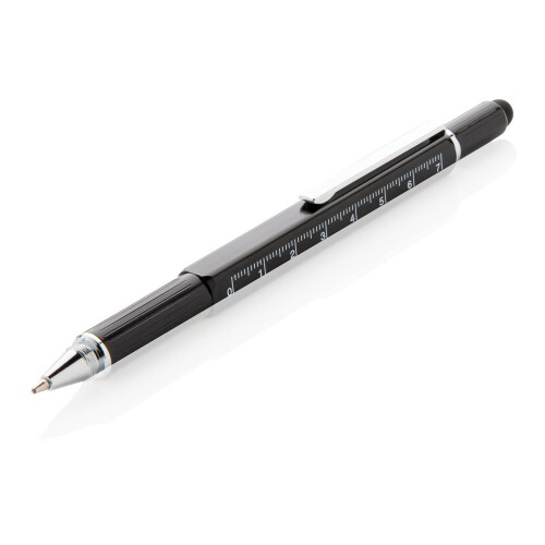 Długopis wielofunkcyjny, poziomica, śrubokręt, touch pen czarny V1996-03 