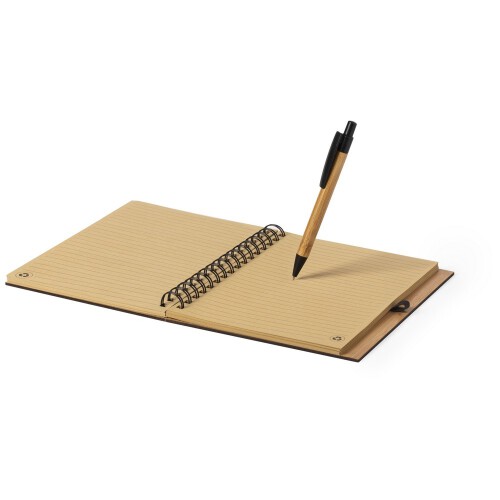 Bambusowy notatnik B7, długopis brązowy V0206-16 (2)