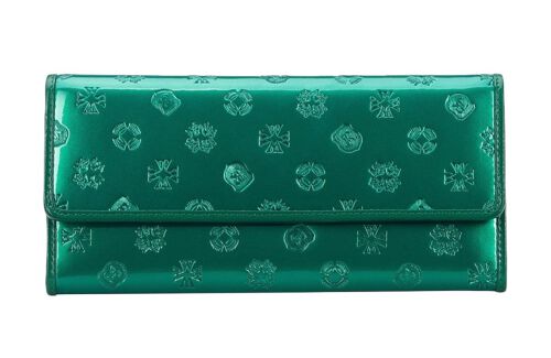 Damski portfel WITTCHEN z lakierowanej skóry z monogramem Zielony WITT34-1-413 