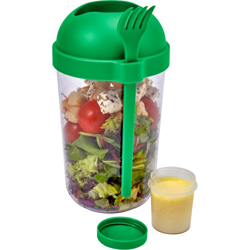 Pudełko śniadaniowe 950 ml, pojemnik na sałatkę, widelec, pojemnik na sos do sałatki Zielony V7955-06 (3)