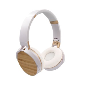 Składane bezprzewodowe słuchawki nauszne, bambusowe elementy biały