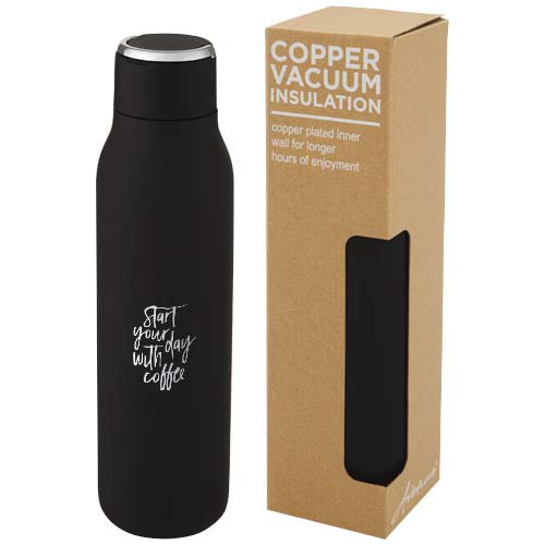 Miedziana butelka izolowana próżniowo Marka o pojemności 600 ml z metalową pętelką Czarny 10067290 (2)