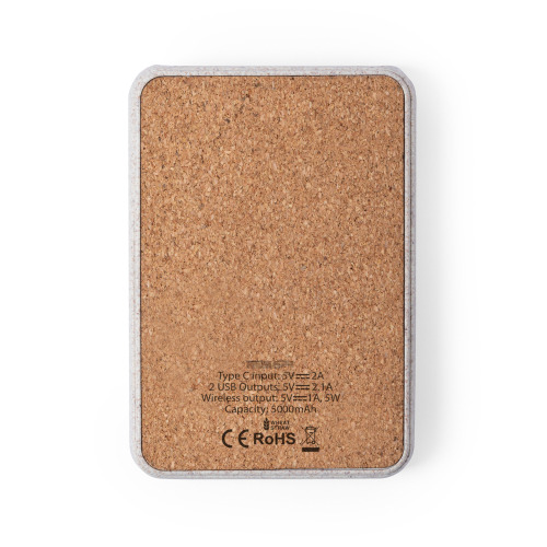 Bezprzewodowy power bank 5000 mAh ze słomy pszenicznej, ładowarka bezprzewodowa 5W Neutralny V0147-00 (4)