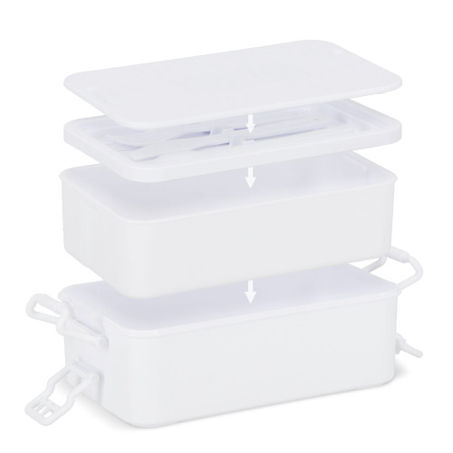 Dwupoziomowe pudełko na lunch z sztućcami Biały LT90426-N0001 (7)