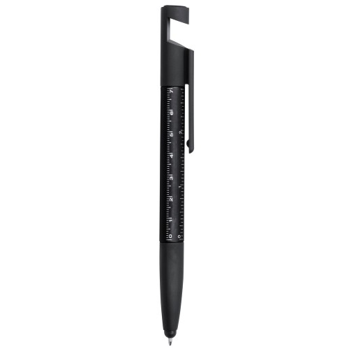 Długopis wielofunkcyjny, czyścik do ekranu, linijka, stojak na telefon, touch pen, śrubokręty czarny V1849-03 