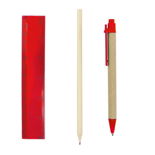Zestaw szkolny, ołówek, długopis, gumka, temperówka, linijka czerwony V7869-05 (1)