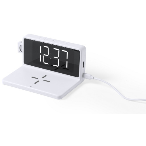 Ładowarka bezprzewodowa 5W, zegar na biurko z budzikiem biały V0392-02 (2)