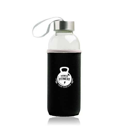Butelka szklana 460 ml, metalowa nakrętka, neoprenowy pokrowiec / Neobottle Czarny IP37052511 (1)