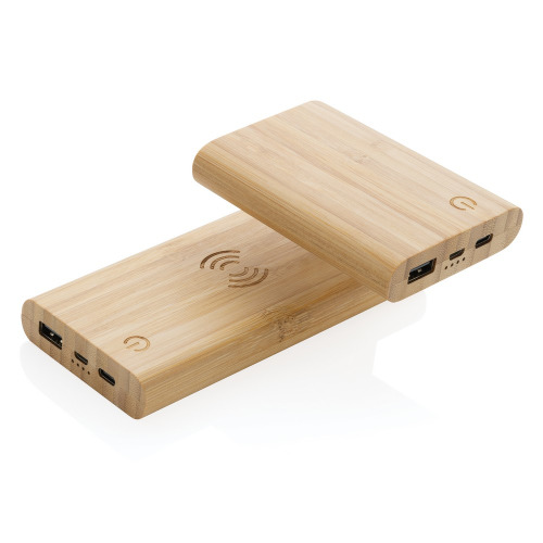 Bambusowy, bezprzewodowy power bank 8000 mAh, ładowarka bezprzewodowa 5W Brązowy P322.359 (6)